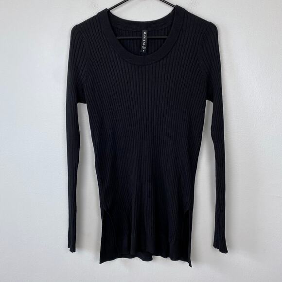 Athleta‎ Lincoln Park Sweater Black Lyocell Blend Crewneck Ribbed Size Medium - Picture 2 of 11